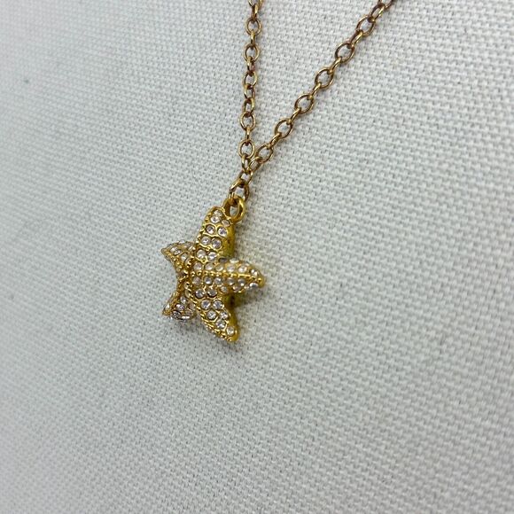 J. Crew Necklace Starfish Rhinestones Gold Tone Estate Costume Beach Ocean - Picture 4 of 10